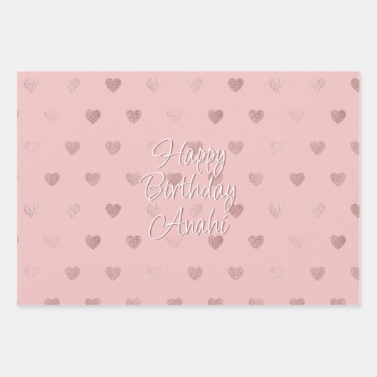 Rose Gold Imitats Foil Hearts Liebe Script | Pink Geschenkpapier Set (Vorderseite)