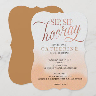 Rose Gold Imitats Fossil, Sip Hooray Brautparty Einladung