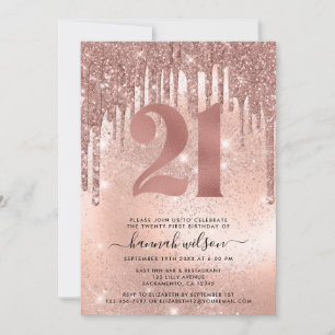 Rose Gold Imitats Glitzer & Foil 21. Geburtstag Pa Einladung