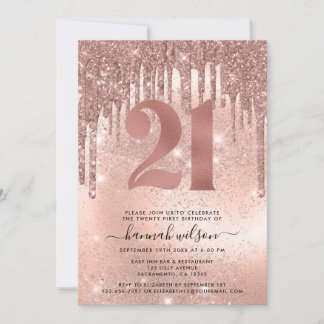 Rose Gold Imitats Glitzer & Foil 21. Geburtstag Pa Einladung