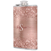 Rose Gold Imitats-Glitzer Girly Glam Monogram Flachmann (Links)