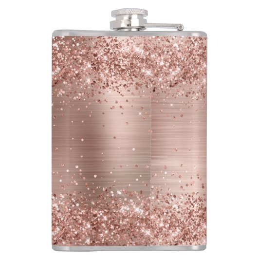 Rose Gold Imitats-Glitzer Girly Glam Monogram Flachmann (Rückseite)