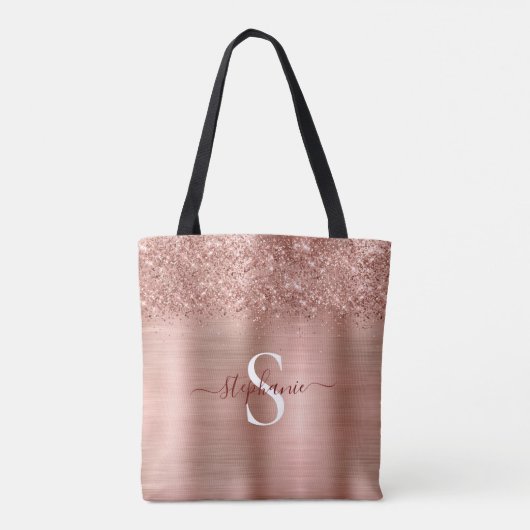 Rose Gold Imitats-Glitzer Girly Glam Monogram Tasche (Rückseite)
