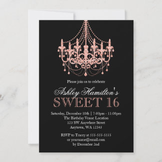 Rose Gold Imitats Glitzer Kronier Sweet 16 Einladung