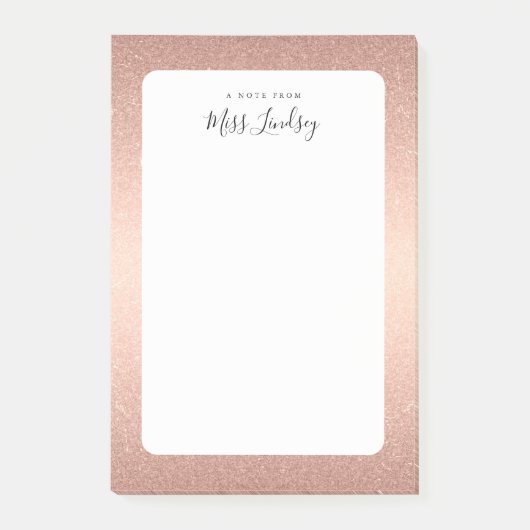 Rose Gold Imitats Glitzer Mit Monogramm Lehrer Post-it Klebezettel (Vorderseite)