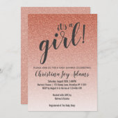 Rose Gold Imitats Glitzer Ombre Girl Babyduschkart Einladung (Vorne/Hinten)