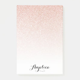 Rose Gold Imitats Glitzer Ombre Individuelle Name Post-it Klebezettel