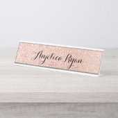 Rose Gold Imitats Glitzer Personalisierter Skriptn Schreibtischnamensplakette (Vorderseite )