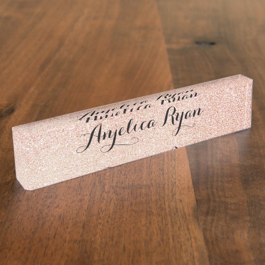 Rose Gold Imitats Glitzer Personalisiertes Schwarz Namensplakette (Seite)