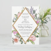 Rose Gold Imitats Glitzer Romantische Malereien Einladung (Stehend Vorderseite)