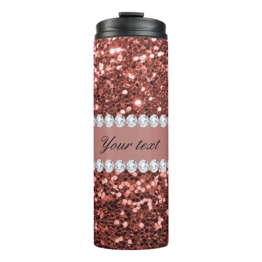 Rose Gold Imitats Glitzer und Diamanten Personalis Thermosbecher (Vorderseite)