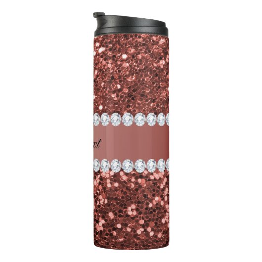 Rose Gold Imitats Glitzer und Diamanten Personalis Thermosbecher (Nach rechts gedreht)