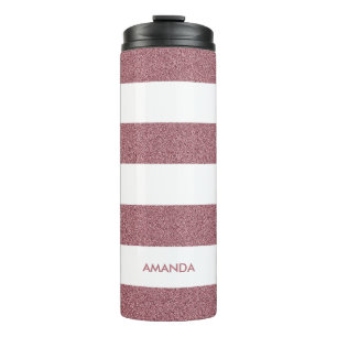 Rose Gold Imitats Glitzer White Strip Ihren Namen  Thermosbecher