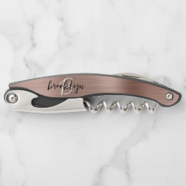 Rose Gold Imitats Pinselmetall Monogram Script Kellnermesser