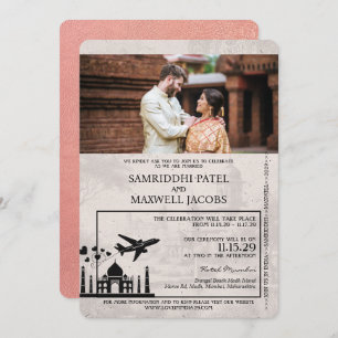 Rose Gold India Passport Einladung zur Hochzeit