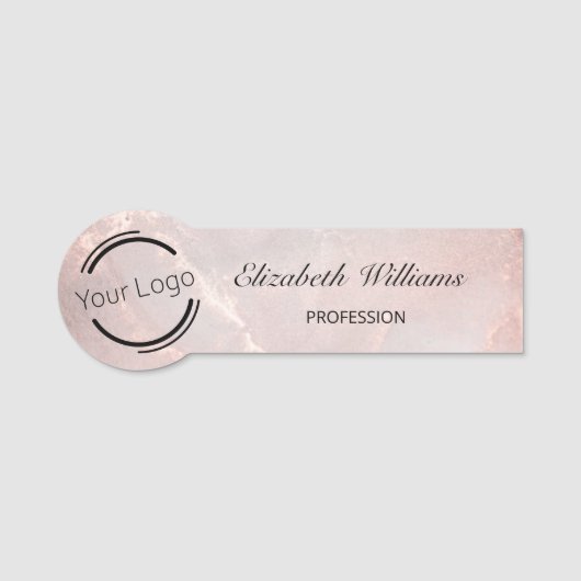 Rose Gold  Ink Marble | Logo  Namensschild (Vorderseite)