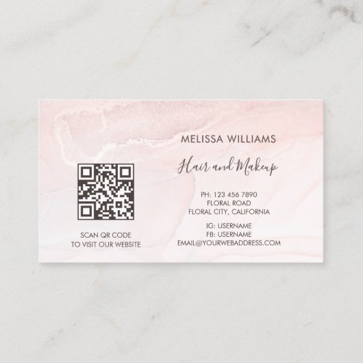 Rose Gold  Ink Marble | QR Code Visitenkarte (Rückseite)