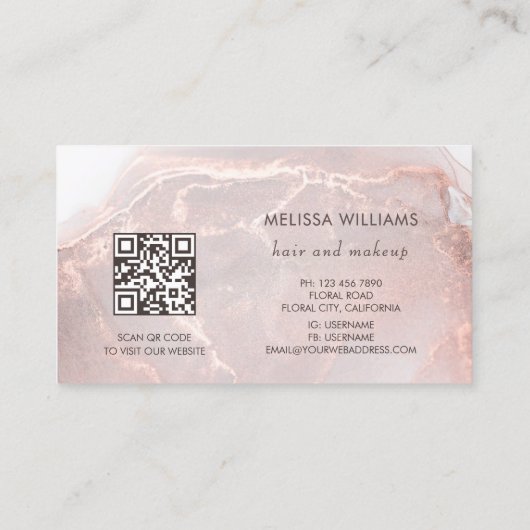 Rose Gold  Ink Marble | QR Code Visitenkarte (Rückseite)