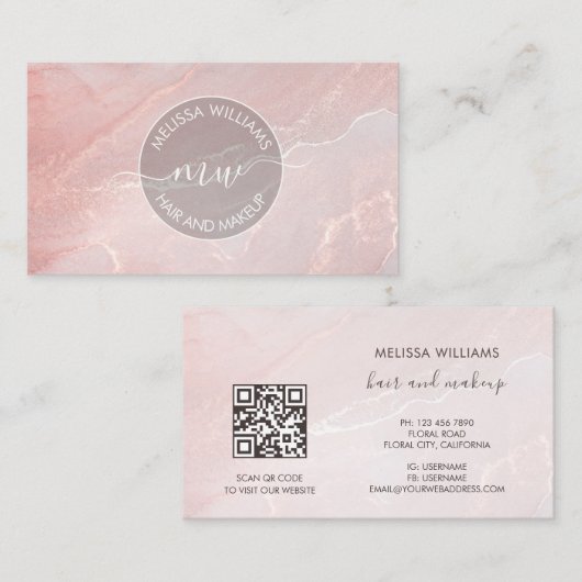 Rose Gold Ink Marble | QR Code Visitenkarte (Vorne/Hinten)