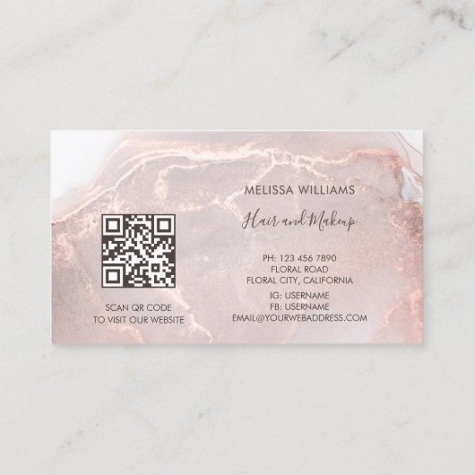 Rose Gold  Ink Marble | QR Code Visitenkarte (Rückseite)