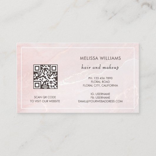 Rose Gold Ink Marble | QR Code Visitenkarte (Rückseite)