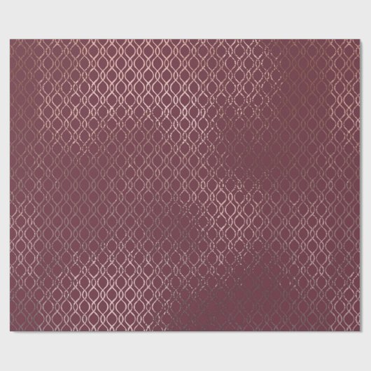 Rose Gold Interwoven Lattice Muster auf Burgund Geschenkpapier (Flach)