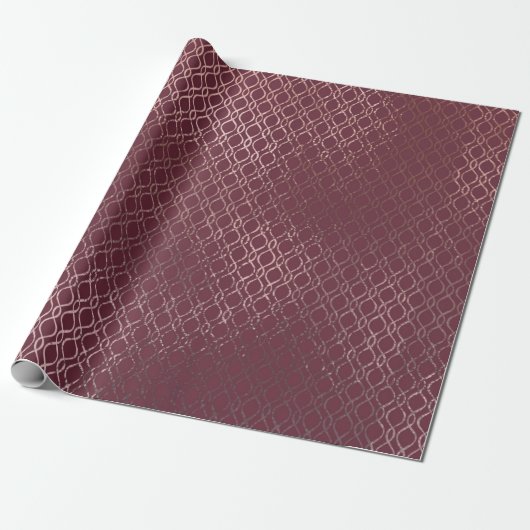 Rose Gold Interwoven Lattice Muster auf Burgund Geschenkpapier (Ungerollt)