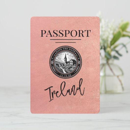 Rose Gold Ireland Pass Save the Date (Stehend Vorderseite)