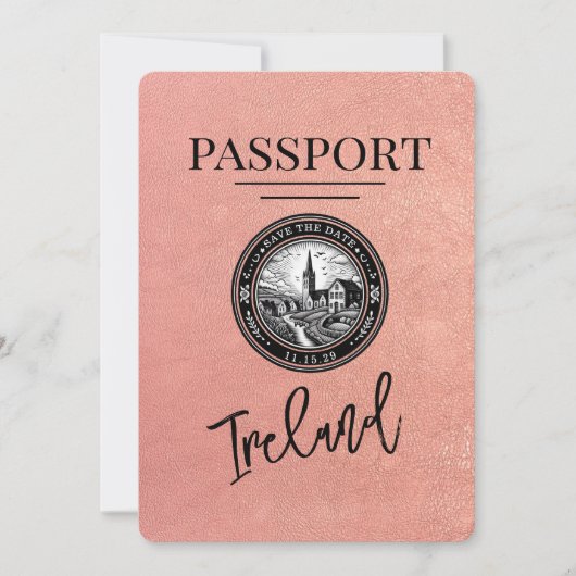 Rose Gold Ireland Pass Save the Date (Vorderseite)