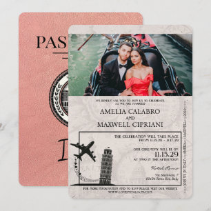 Rose Gold Italien Reisepass Hochzeits-Einladung Einladung