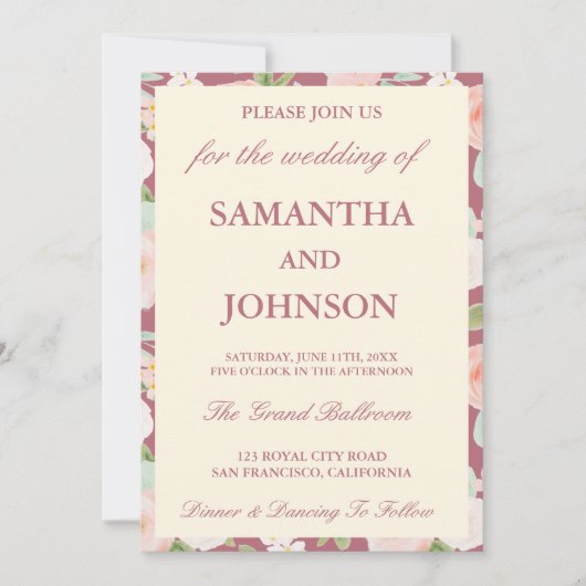 Rose Gold Ivory Floral Monogram Photo Wedding Einladung (Vorderseite)