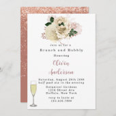 Rose Gold Ivory Rose Glitzer Brunch und Bubbly Inv Einladung (Vorne/Hinten)