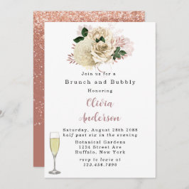 Rose Gold Ivory Rose Glitzer Brunch und Bubbly Inv Einladung