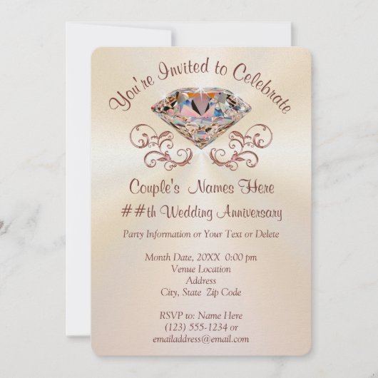Rose Gold Jubiläumseinladungen, Personalisiert Einladung (Vorderseite)