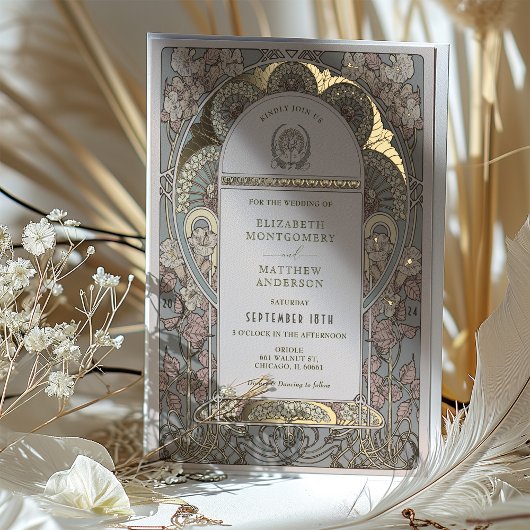 Rose Gold Jugendstil Einladung zur Botanischen Hoc