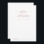 Rose Gold Kalligrafie Hochzeiten wünscht sich Hinweiskarte<br><div class="desc">Diese Rose Goldkalligrafie Hochzeit auch Wünsche Ratschlag Karte ist perfekt für eine rustikale Hochzeit. Das schlichte und elegante Design zeichnet sich durch klassische und extravagante Schriftzeichen in Rose gold und weiß aus. Diese Karten sind ideal für Hochzeiten, Brautparty, Babydusche, Graduiertenfest u.v.m. Personalisieren Sie die Karten mit den Namen der Braut...</div>