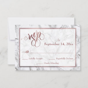 Rose Gold Kalligrafie RSVP Grau und Weiß Marmor Karte