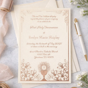 Rose Gold Kelch Erstkommunion Eleganz Folieneinladung