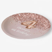 Rose Gold Kids Girl 4. Geburtstag Party Pappteller (Schrägansicht)