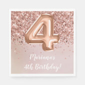 Rose Gold Kids Girl 4. Geburtstag Party Serviette (Vorderseite)
