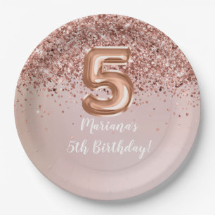 Rose Gold Kids Girl 5. Geburtstagsparty Pappteller