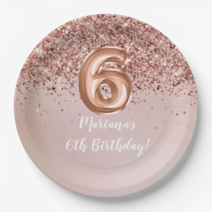 Rose Gold Kids Girl 6. Geburtstagsparty Pappteller