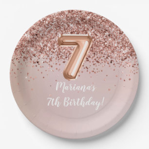 Rose Gold Kids Girl 7. Geburtstagsparty Pappteller