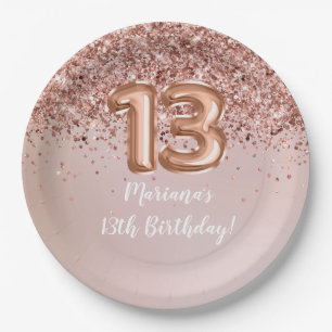 Rose Gold Kids Girly 13. Geburtstagsparty Pappteller