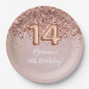 Rose Gold Kids Girly 14. Geburtstagsparty Pappteller