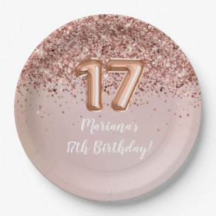Rose Gold Kids Girly 17. Geburtstagsparty Pappteller