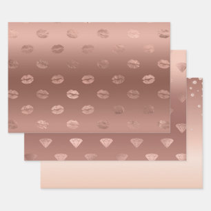 Rose Gold Kisses Lips Geschenkpapier Set