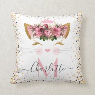 Rose Gold kitty Princess Monogram trendy   Kissen