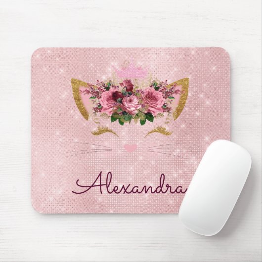 Rose Gold Kitty Sparkle Princess Monogram Name Mousepad (Mit Mouse)