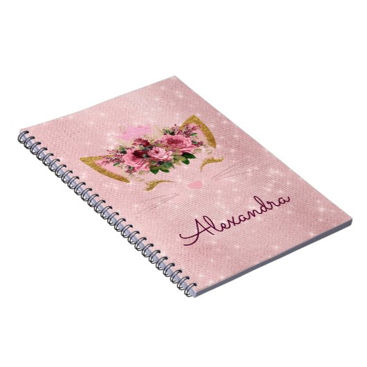 Rose Gold Kitty Sparkle Princess Monogram Name Notizblock (Rechte Seite)